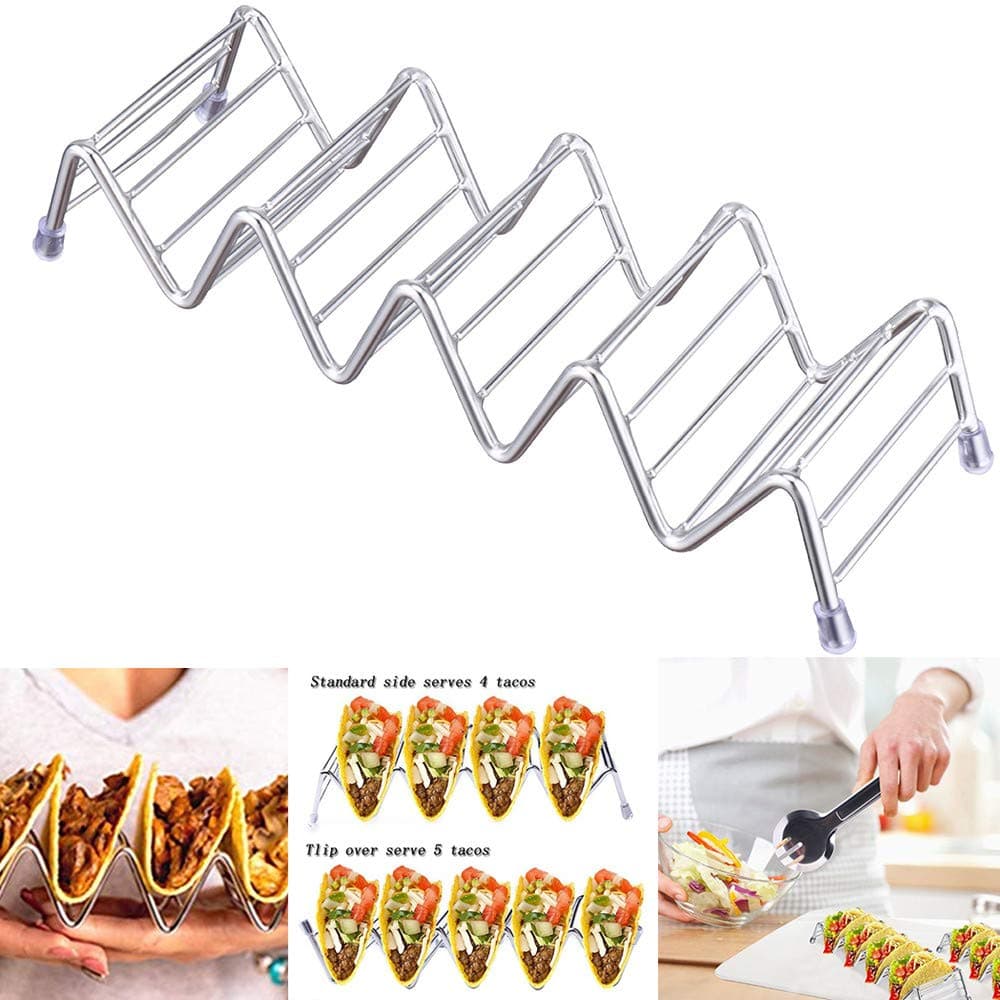 Easter Day Home Décor ， Silicone Cage Wave Shape Stainless Steel Taco Holder Display Holders Kitchen Food Rack Shell Kitchen Dining Bar - Silver