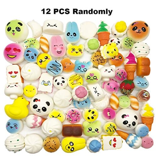 Yeng Random 12Pcs Squishies Kawaii Slow Rising Medium Mini Soft Food Squishy Panda/Bread/Buns/Cake/Ice Cream Phone Charms Straps Stress Relief Toys