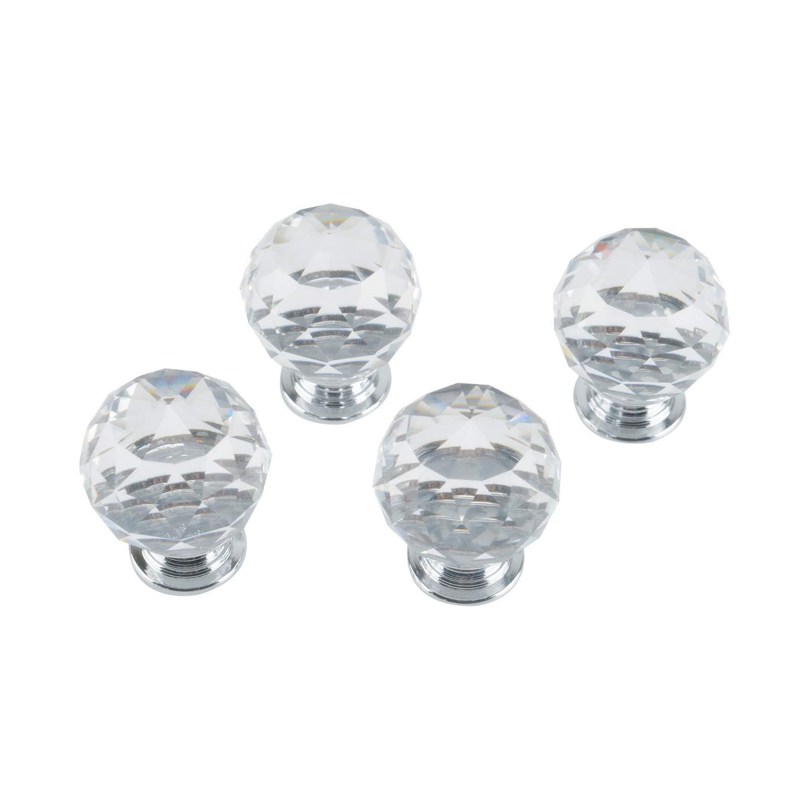 PetHot 4Pcs 30mm Door Knobs Handles Clear Crystal Glass Cupboard Drawer Cabinet Kitchen