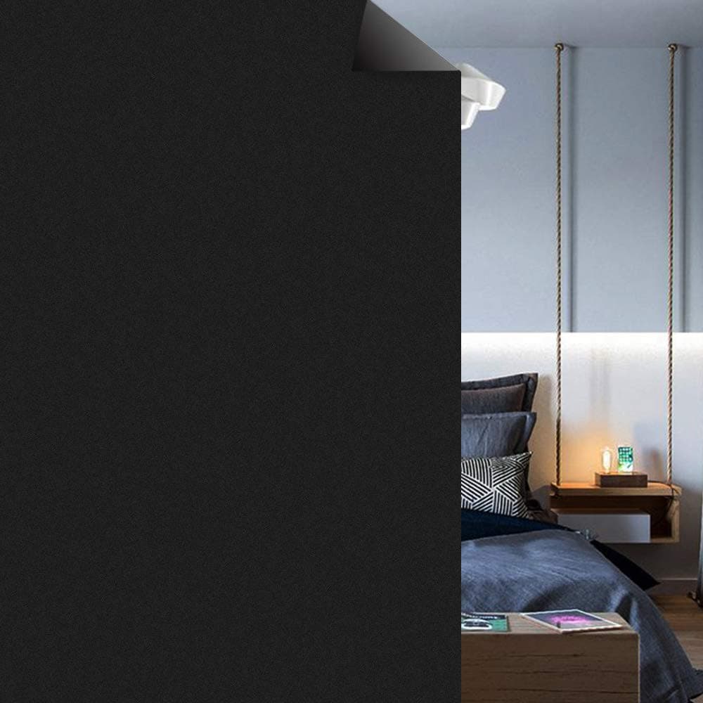 Housolution Privacy Blackout Window Film, No-glue Static PVC Window Films Non-adhesive Glass Sticker Heat Control Anti UV Protective Cover Over 90% Shading for Home Décor, Black (78.7 x 17.7 IN)
