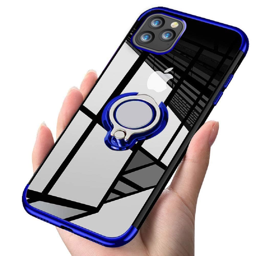 Oihxsetx Compatible with iPhone 11 Pro Max 6.5'' Case Clear 360° Rotatable Ring Holder Grip Stand Car Magnetic Mount Soft TPU Slim Fit Silicone Shockproof Bumper Anti-Scratch Protective Cover - Blue