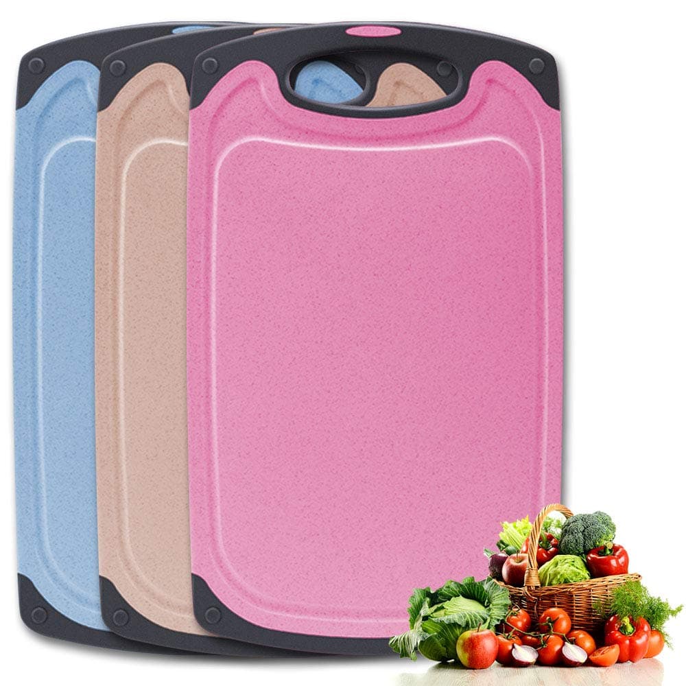 Premium Cutting Board Set Plastic, IAGORYUE Cutting Boards for Kitchen with Hand Holder, Thick Chopping Board with Non-Slip Feet & Juice Grooves, Dishwasher Safe, BPA-Free, Easy To Clean, 3 Pcs