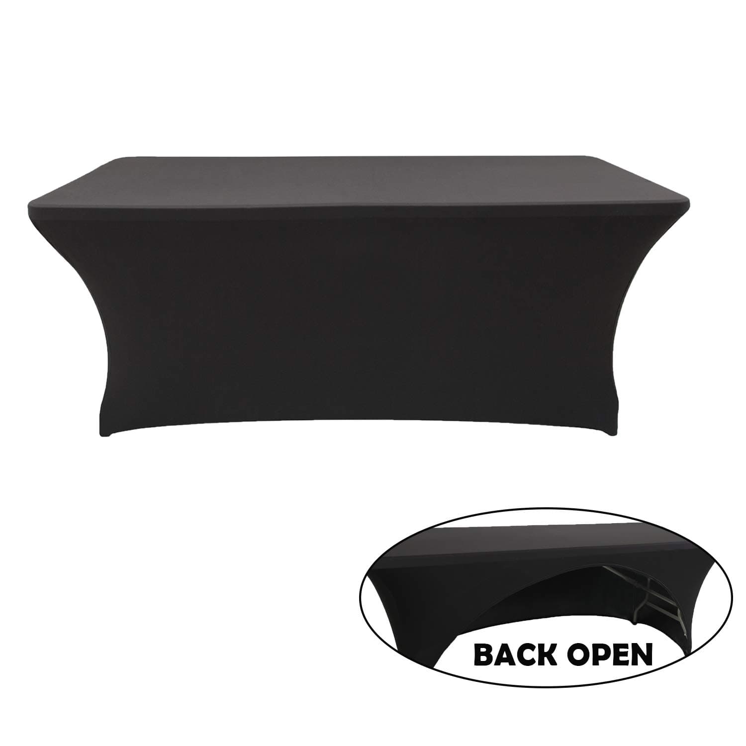8FT Open Back Black Spandex Tablecloth Cocktail Table Cover Bar Table Cover Message Tablecloths for Party Tradeshows Vendors