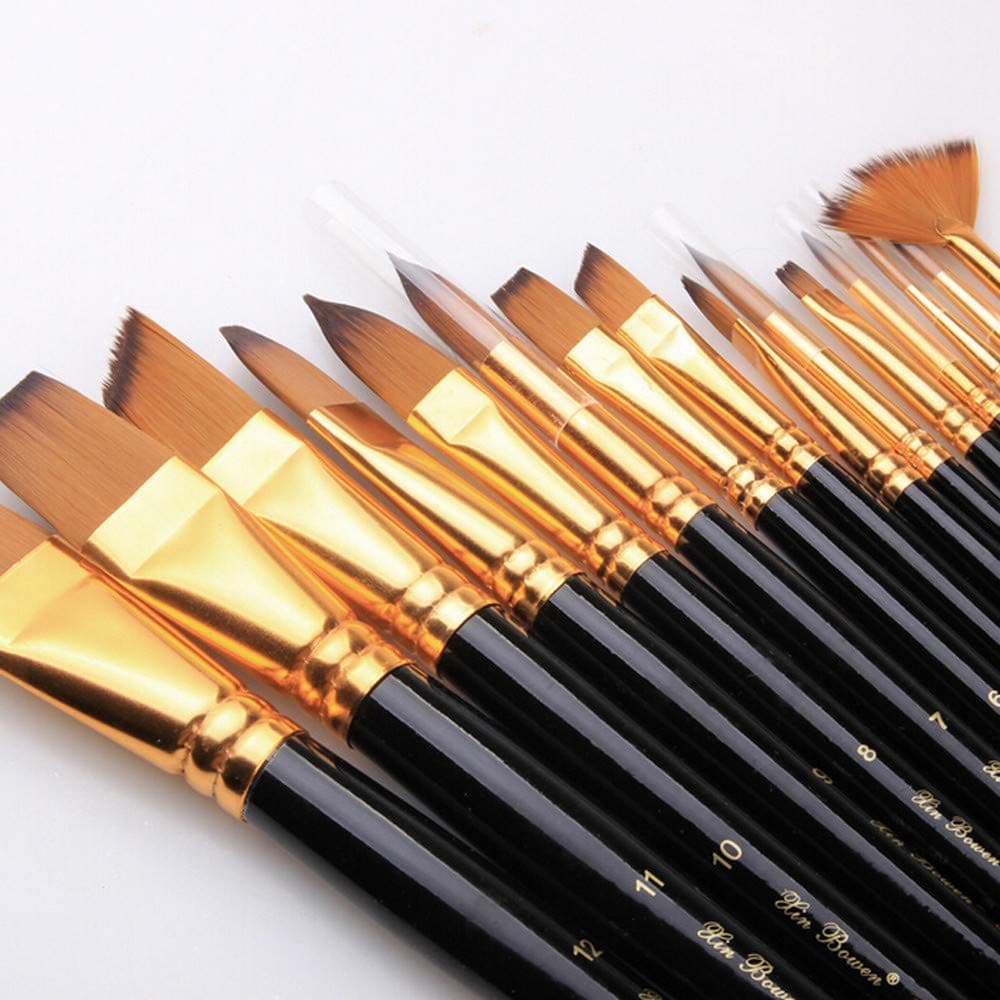 Ewendy 15 PCS Paint Brush Set Paint Soft Nylon Brushes for Watercolor, Acrylic and Oil Painting, Miniatures, Decorations, Models, Figurines, Nail Art and Sign Painting
