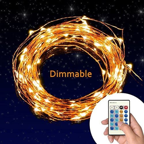 Acmee Remote Led String Lights,Dimmable Copper Wire 66ft 200 LED Party Light Power Adapter for Christmas Wedding and Party, Suitable for Indoors or Outdoors (200LEDS)