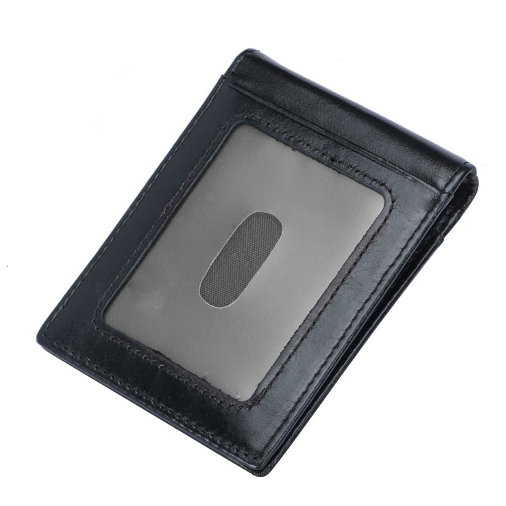 RFID Blocking Men's Genuine Leather Wallet, Minimalist Front Pocket Wallets Money Clip Credit Card Holder, Black