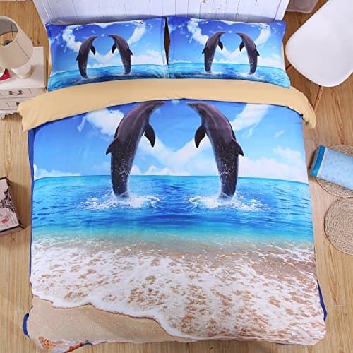 SECKATECH X-Long Twin Size Soft Microfiber 4-Pieces Duvet Cover Sets, 3D Dolphin Lovers Style.Duvet Cover & Flat Sheet & 2 Pillowcases.