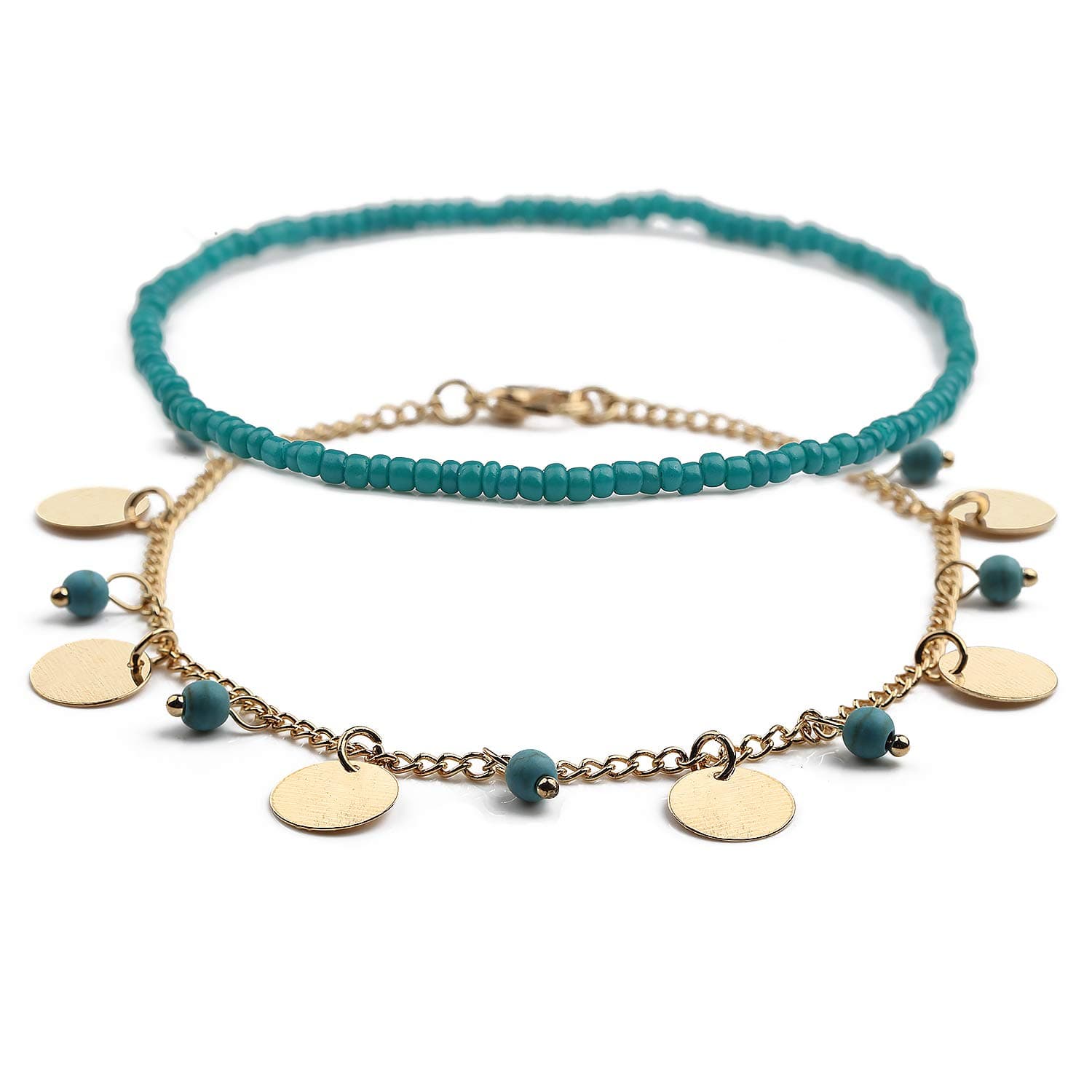 Askito Starfish Turtle Anklet Adjustable Multilayer Charm Beads Beach Handmade Boho Turquoise Stone Charm Anklet Foot Jewelry for Women Girls (B)