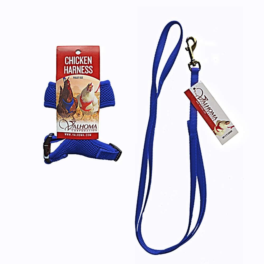 Valhoma Small Chicken Harness and Leash for Pullet, Bantam, Juvenile, or Small Chickens, Includes a Blue Harness and Matching Blue 4 Foot Leash for Pet Chickens. Best Gift for Chicken Owners.