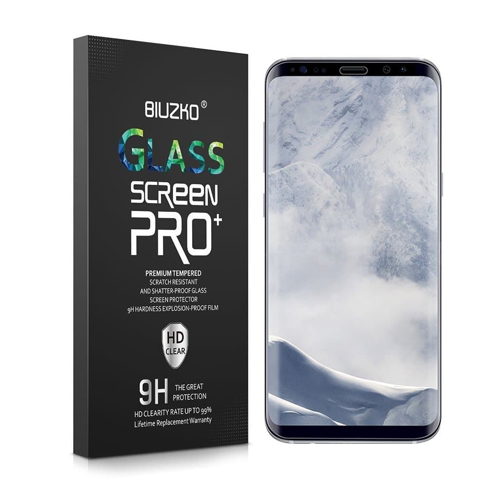 BIUZKO Galaxy S8 Screen Protector, Full Coverage Edge To Edge Curved Tempered Glass, Bubble -free AntiScratch/Shatter/Fingerprint