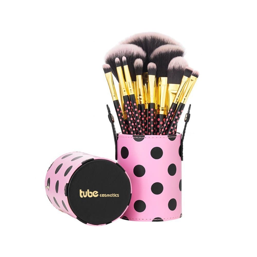 Pink-a-Dot Makeup Brush Set with Tube Container Makeup Brush Set Holder 11 Pcs