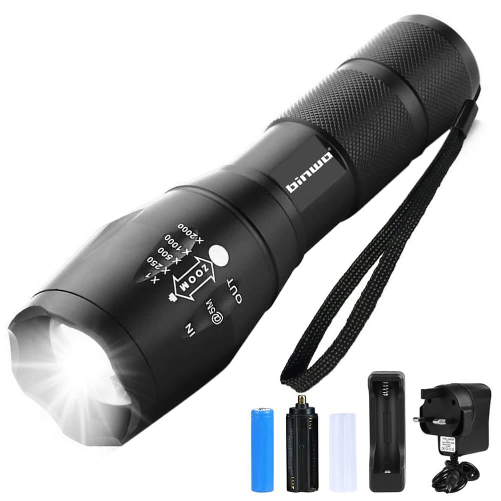 LED Torch, Binwo Super Bright 2000 Lumen Rechargeable Torch, CREE T6 Tactical Flashlight with 5 Modes, Zoomable Waterproof Flashlight Torch for Hiking, Camping and Outdoor Activities