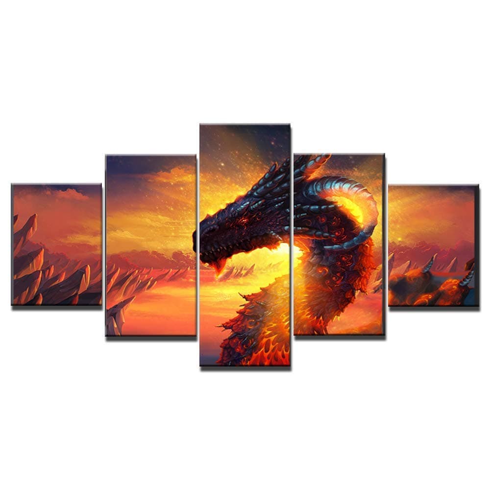 Dragon print canvas poster decoration 5 pieces