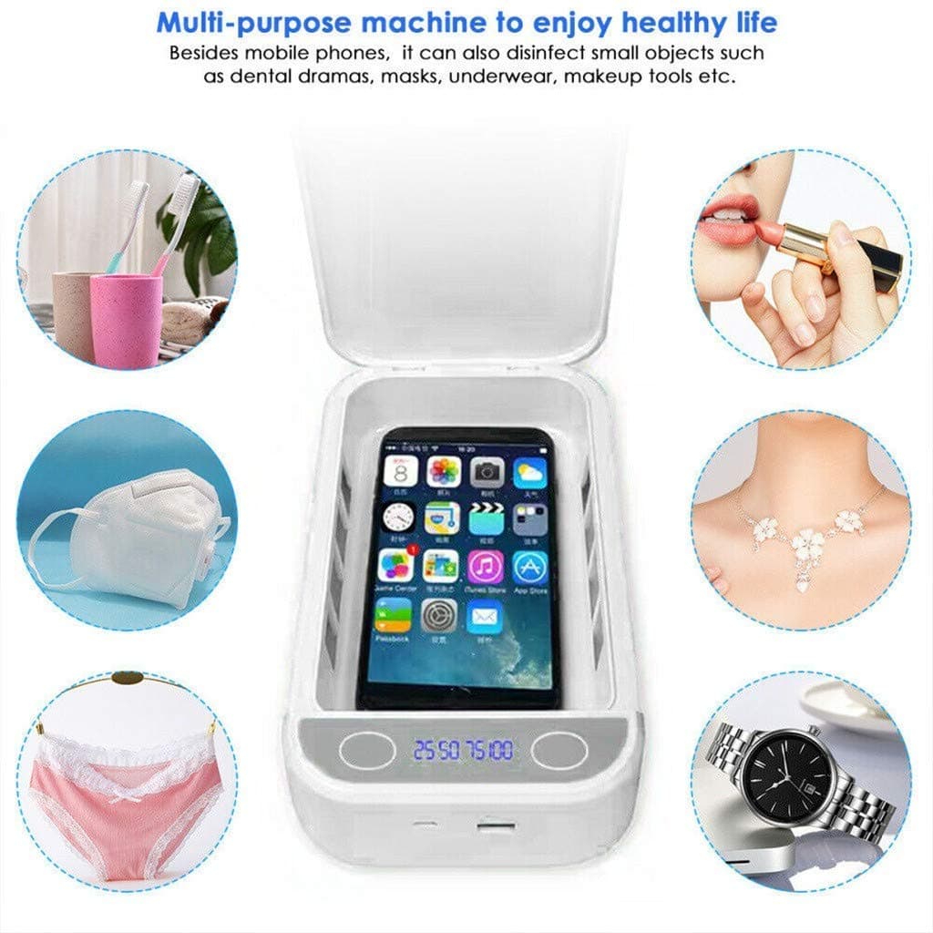 UV Cell Phone Sanitizer, Portable Smart Phone Sterilizer, Aromatherapy Function Phone Disinfector, UV Light Cleaner with USB Charging for Toothbrush, Jewelry, Watch (White)