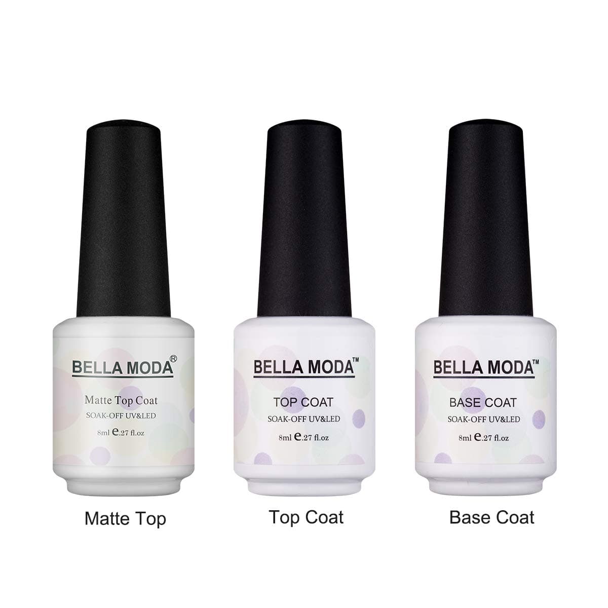 BELLA MODA Matte Top Coat and Base Coat No Wipe Top Coat Set Nail Gel Soak Off Gel Nail Polish 8ml 3Pcs Kit