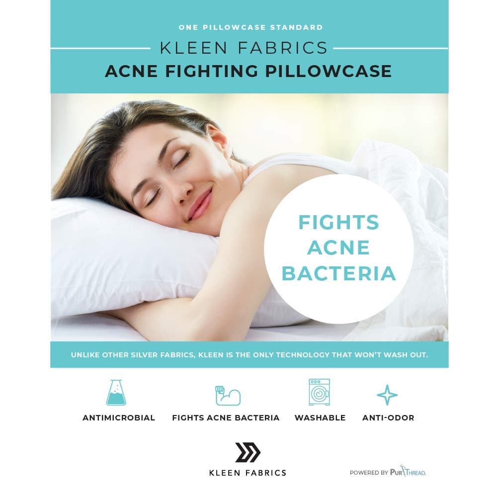 Kleen Fabrics Acne Fighting Antimicrobial Pillowcase with PurThread Silver Technology, White, 1 Standard Pillowcase