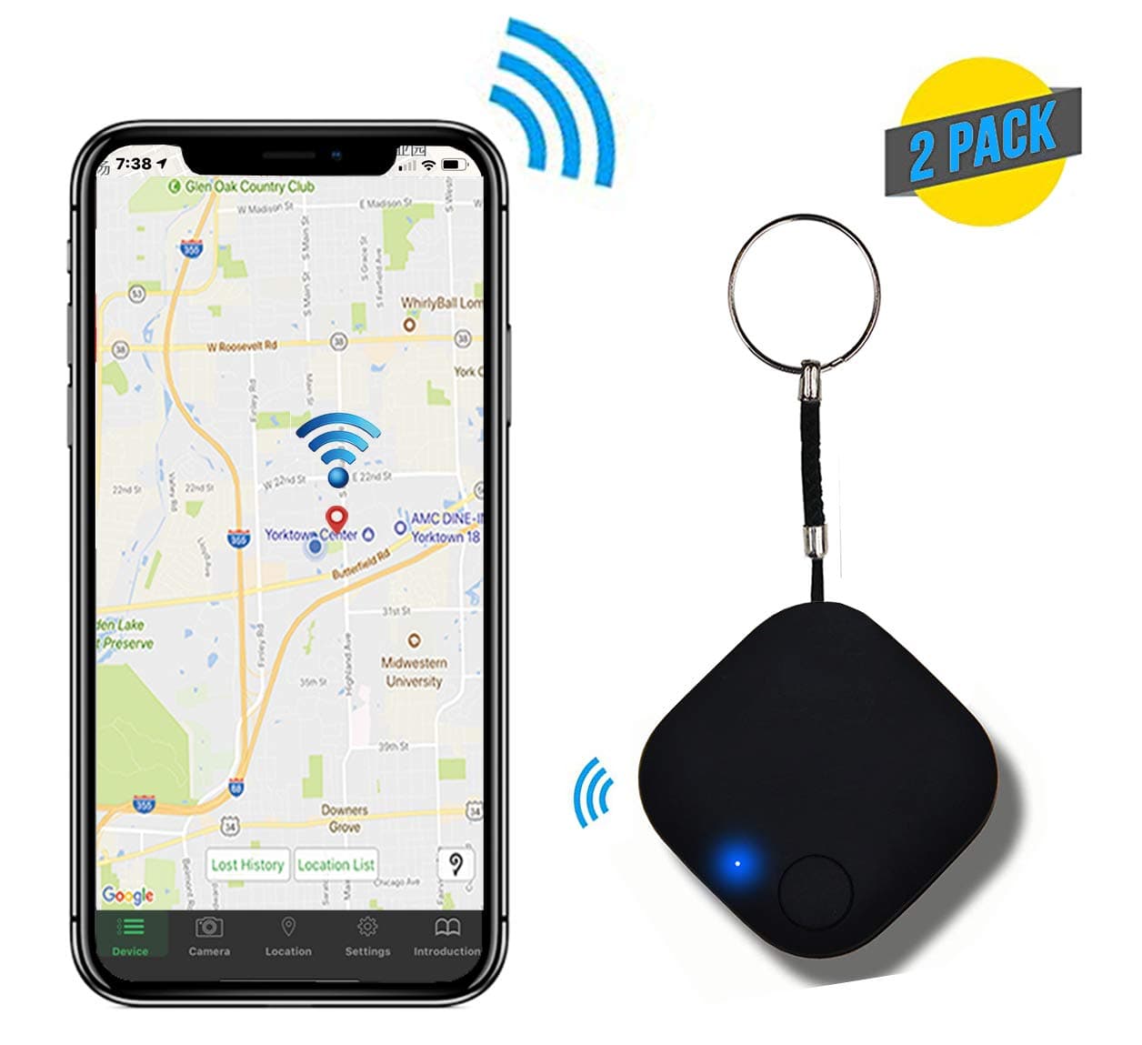 Smart Key Tracker Anti Lost Wireless Phone Finder Keep Track of Your Valuables Wallet Finder Lost Alarm Compatible Android & iOS (Pack of 2 Black)