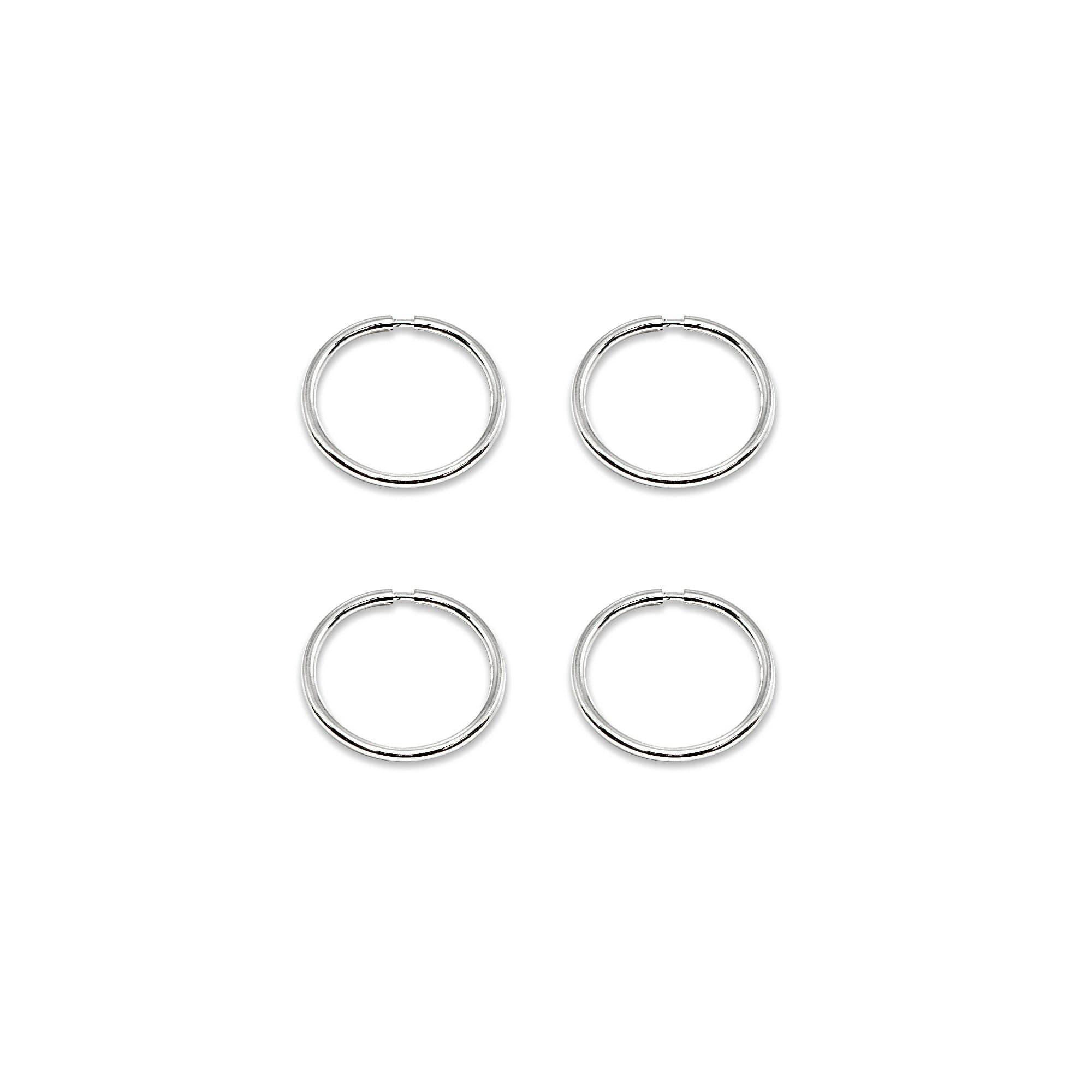 14K Gold Tiny Small Endless 10mm Round Thin Lightweight Unisex Hoop Earrings, Set of 2 Pairs