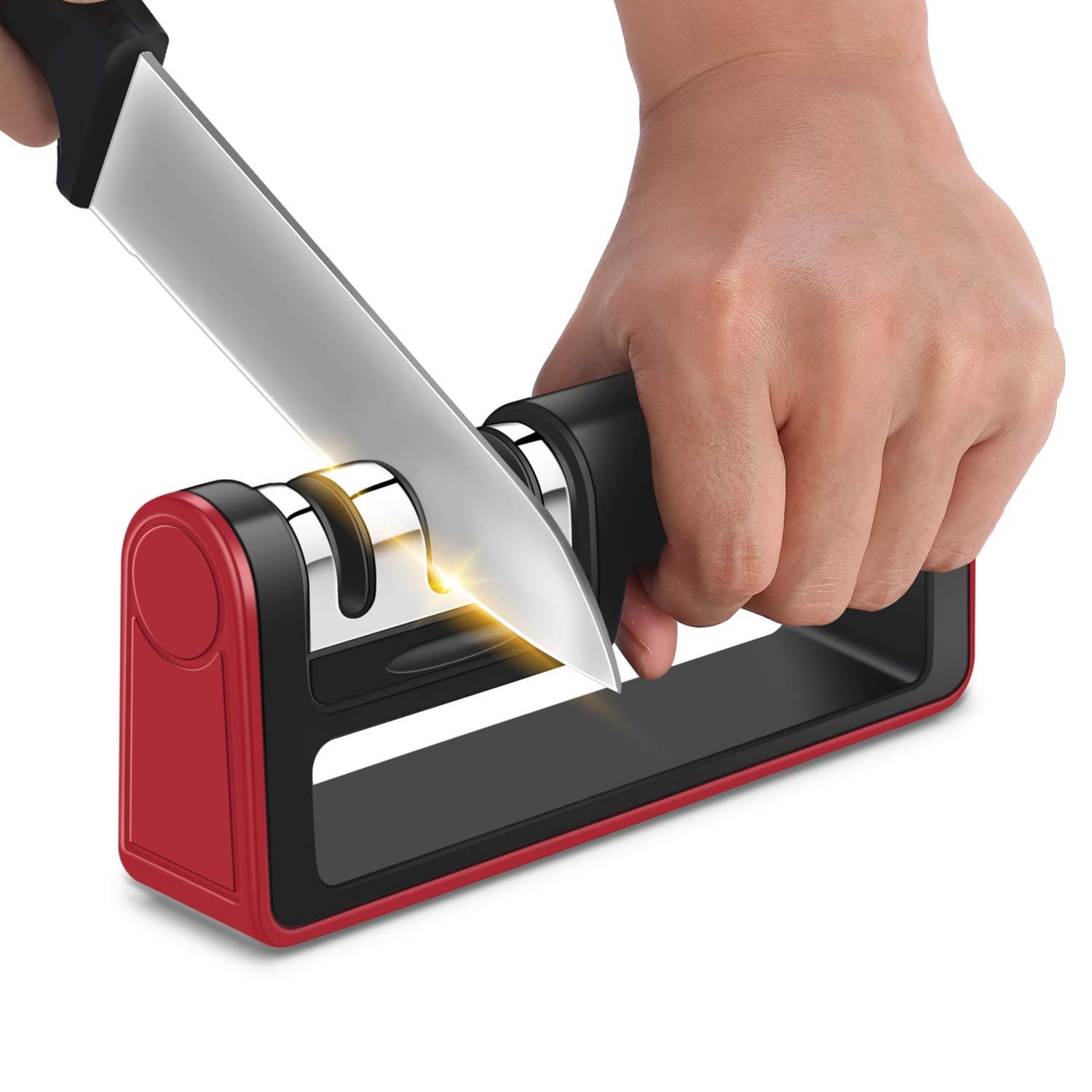 Kichen Knife Sharpener-Professional 3 Stage Manual handheld chef Knife Sharpening repair tool with Diamond slot ;Restore Polish Blades/Sharpens Dull Knives Quickly/Easy to Use,for all knives