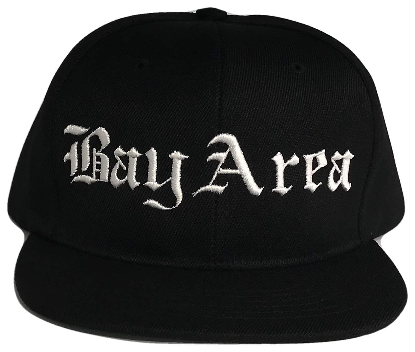 Bay Area Old English Flat Bill Snapback Flat Bill Cap (One Size, Black/White)