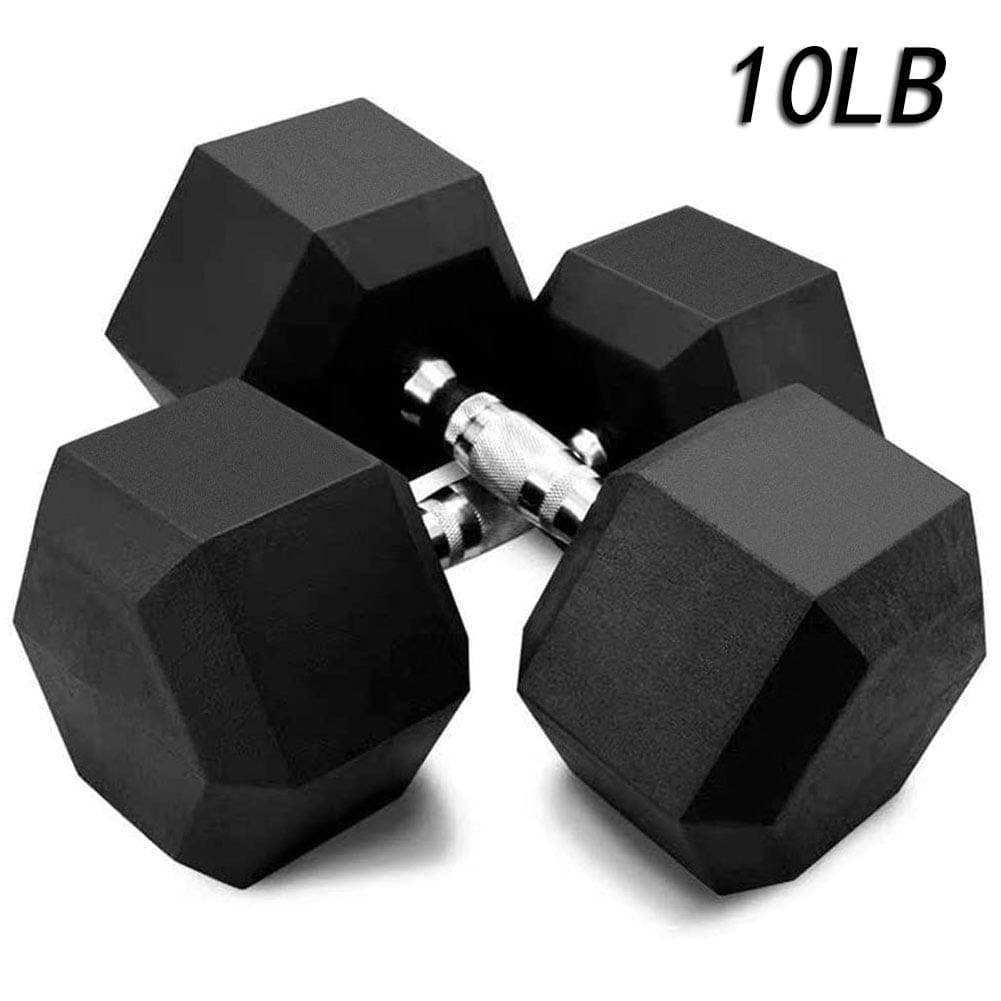 Athletic Supply Rubber Coated Solid Steel Cast-Iron Pair Dumbbells, Rubber Hex Dumbbells, Hex Weights Dumbbells for Muscle Toning, Full Body Workout, Home Gym Dumbbells, Pair,Black,10lb