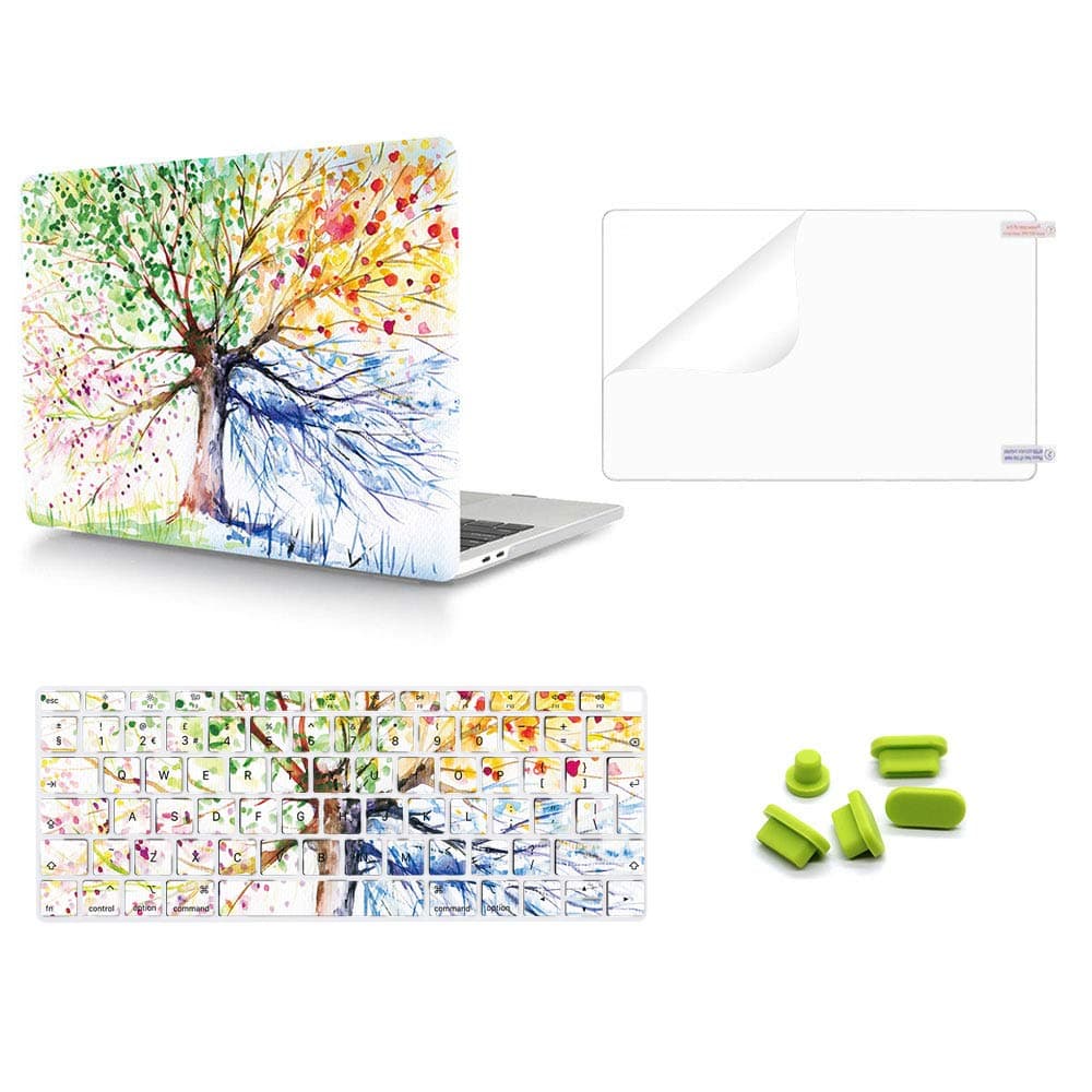 MMDW 4 in 1 MacBook Air 13 Case 2018 Release A1932, Plastic PC Hard Shell Case& Keyboard Cover&Screen Protector&Dustproof Plug Compatible New Mac Air 13 Inch With Touch ID A1932,Watercolor tree
