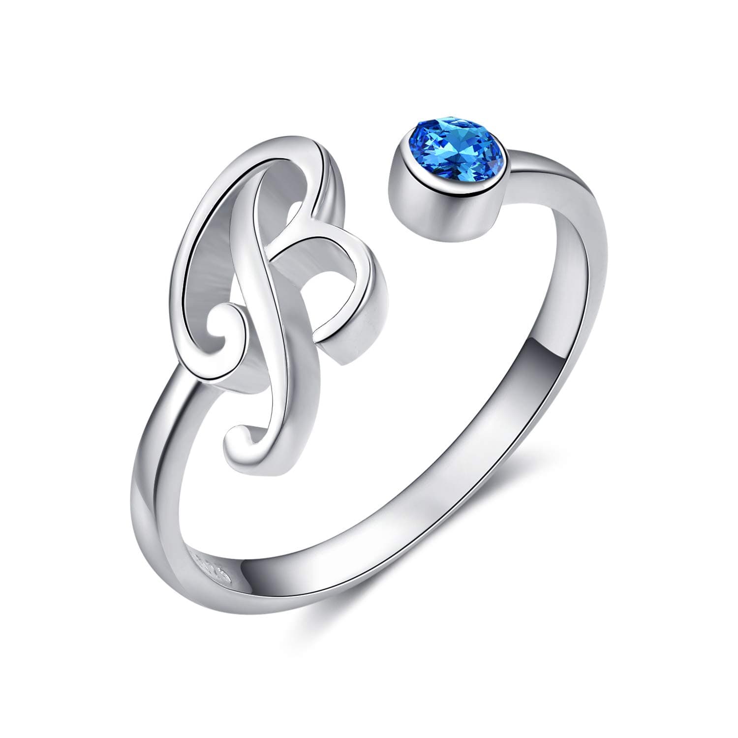 26 Letter Initial Rings Sterling Silver Adjustable Blue Crystal Alphabet Rings Jewelry Birthday Christmas Gifts for Women