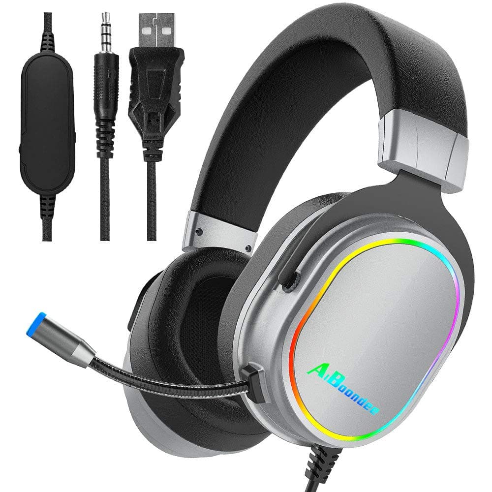 PS4 Headset,Xbox One Headphones,Gaming Headset with LED light,Stereo Gamer Headphones,3.5mm wired Over-ear Noise Isolating Microphone Volume Control for Mac