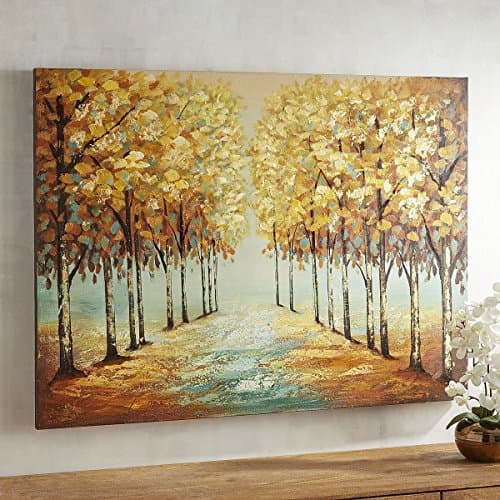 UAC WALL ARTS 100% Hand-Painted Yellow Silver Birch Tree Abstract Contemporary Art Wall Paintings Golden Line Landscape Oil Paintings Artwork Canvas Wall Art Decoration