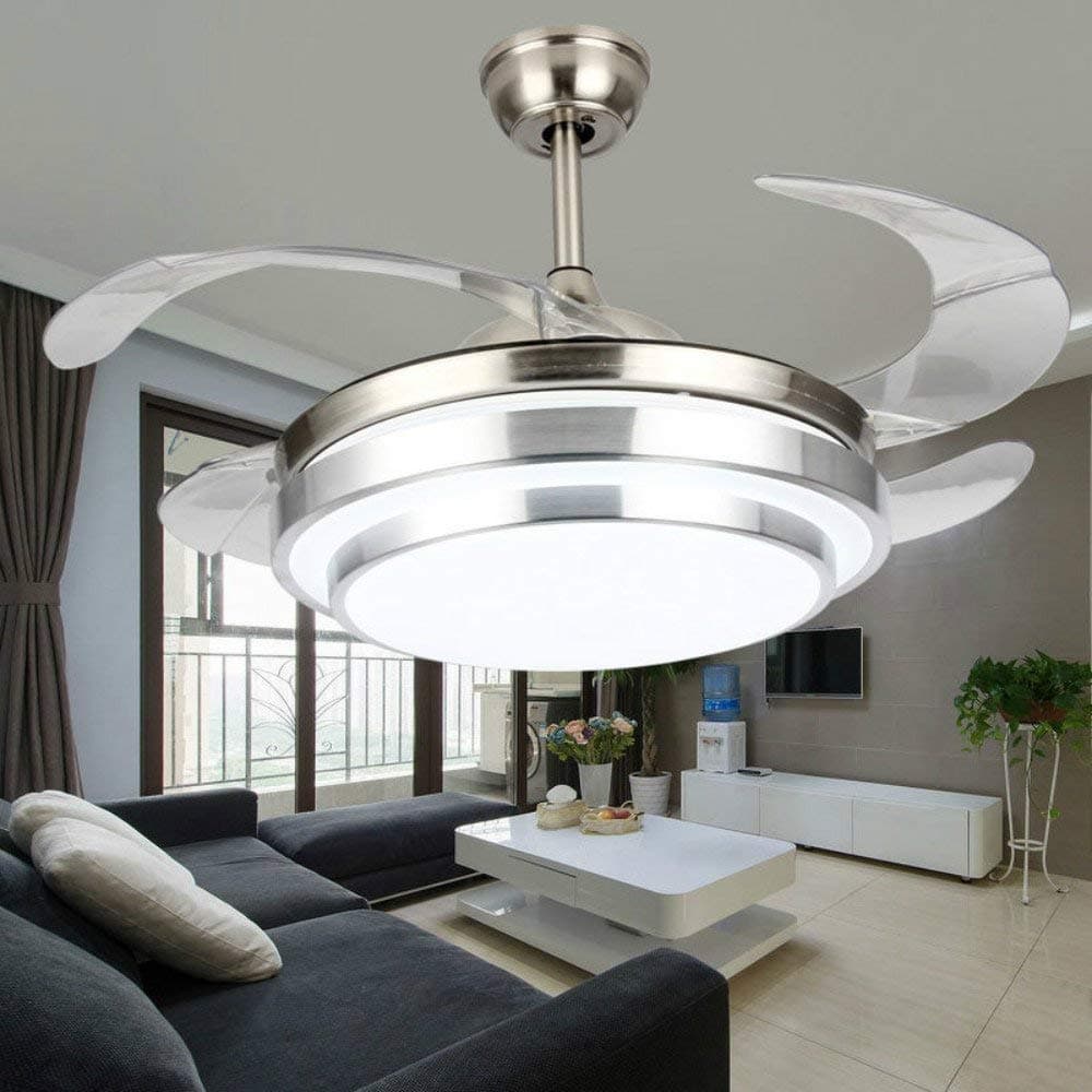 Lighting Groups 42" New Arrival LED Retractable Ceiling Fan Energy Saving Remote Control Fan Restaurant Ceiling Fans with Folded Blades Indoor Ceiling Lights Fixtures with Fans (42 Inch, Silver)