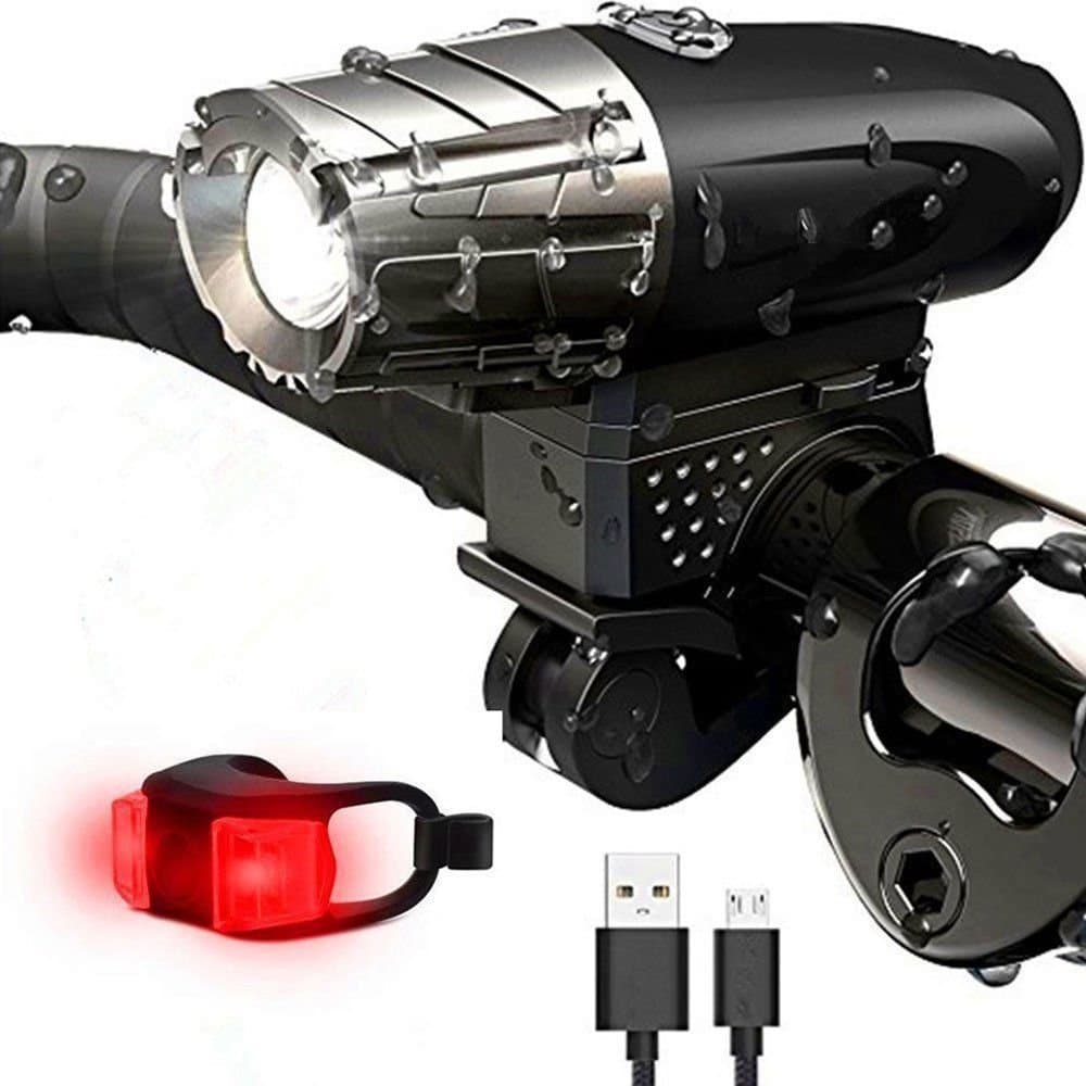 yyan Bicycle Headlight Tail Light Set Bright LED Bike Front Rear USB Rechargeable