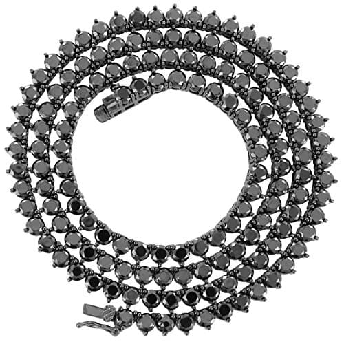 Mens One Row Lab Simulated Diamond 3 MM Thick 3 Prong Stone Tennis Necklace Chain 18 - 36 Inches Silver Gold Black Pink Yellow (3MM 20" Black)