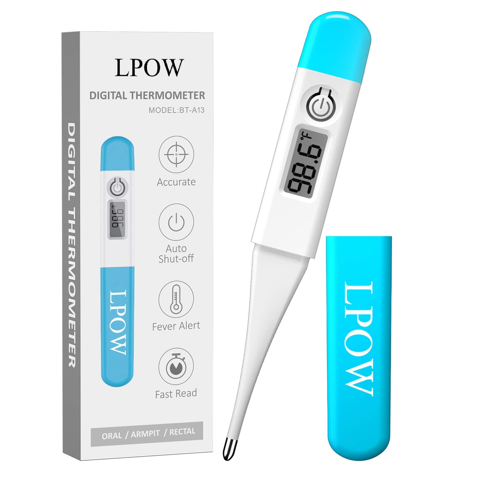 Digital Thermometer, LCD Basal Body Thermometer, Waterproof, Accurate Fast Temperature Reading Body Thermometer for Oral, Armpit or Rectal Temperature