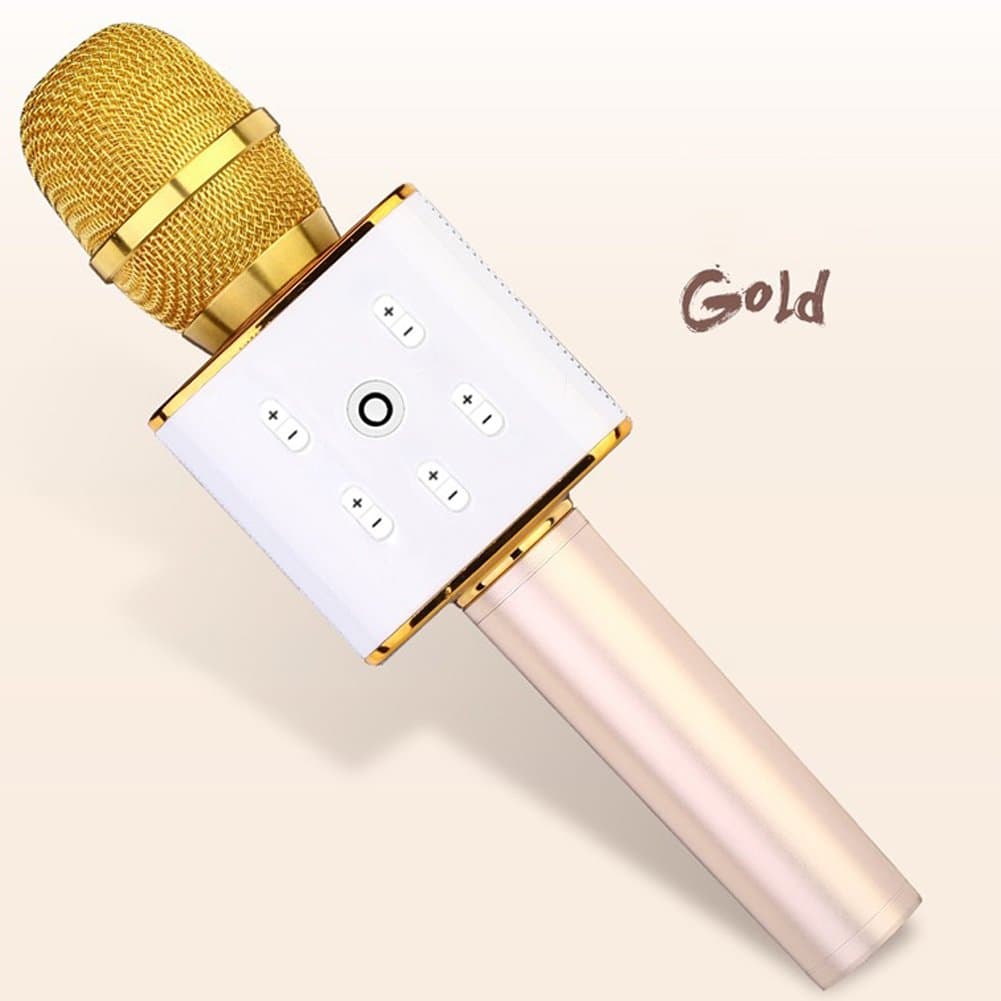 Mini Wireless Karaoke Microphone Bluetooth Speaker,Q7 Stereo Player (Golden)