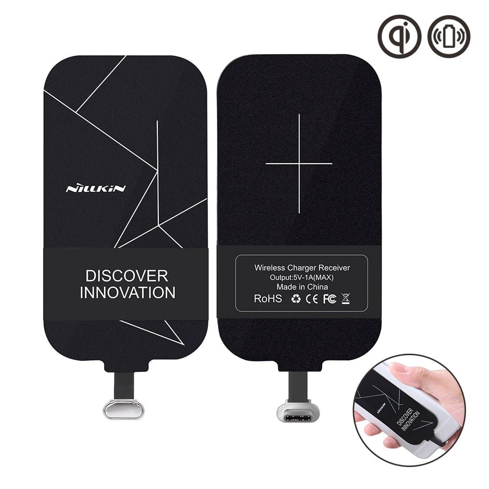Q1T5 Wireless Charger USB C Qi Receiver, [Ultra Thin] Magic Tags Wireless Charger Receiver Fast Charge Type C Phones, Compatible with Galaxy A10/A70, Ulefone Note 7, Huawei P Smart/Y6/P20 and More
