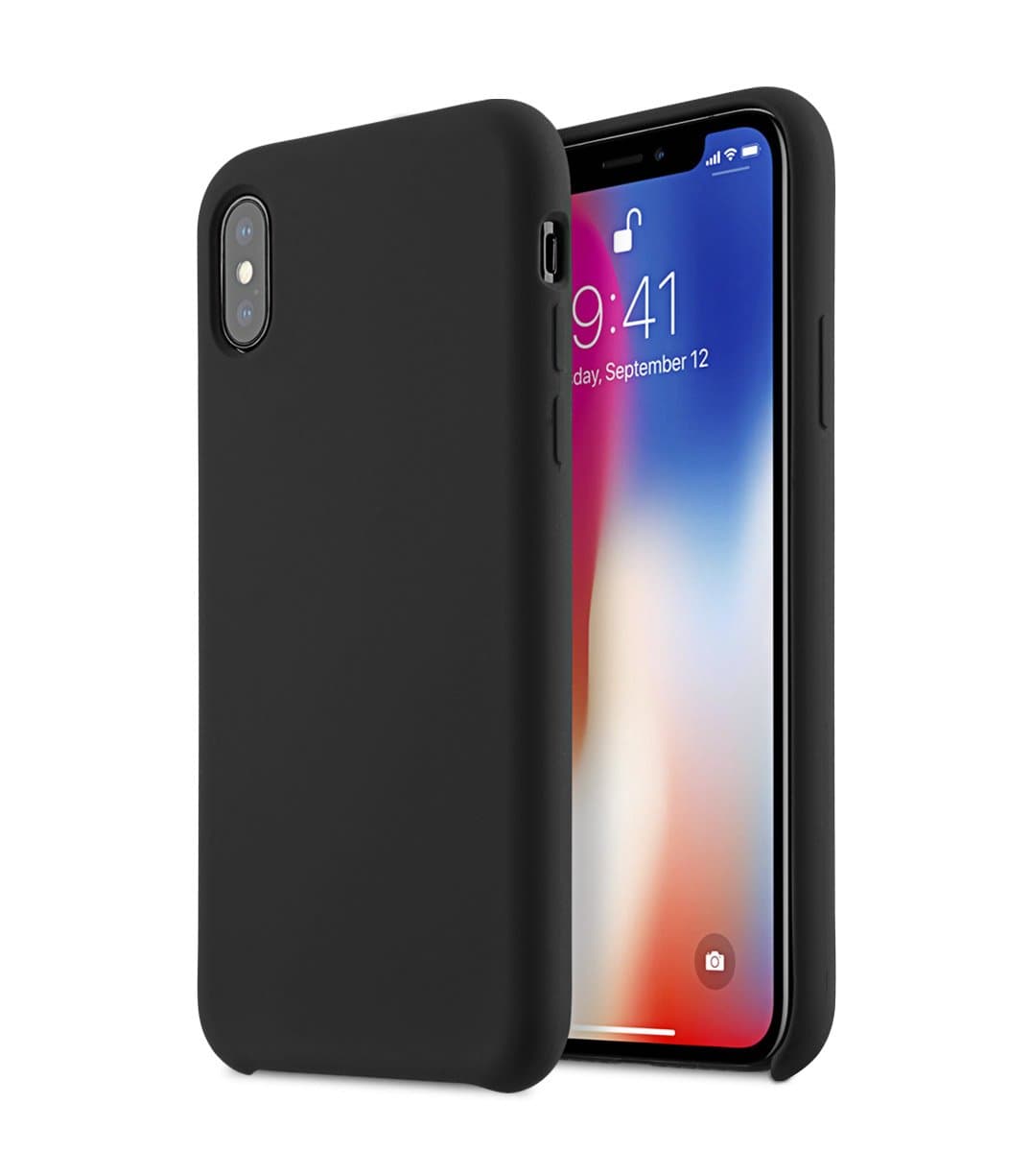 Melkco Aqua Silicone Liquid Rubber with Soft Microfiber Cloth Lining Cushion Case [Lightweight, No-Slip, Shockproof ] Soft-Touch Back Protective Case Cover for Apple iPhone X - (Black)