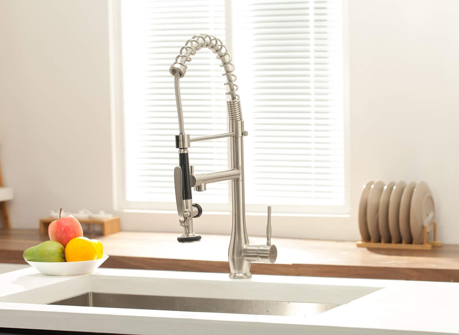 Pull Out Kitchen Faucet - Kichae Commercial Single Handle Style Brushed Nickel Pre-rinse Kitchen Sink Faucet with Lock Sprayer