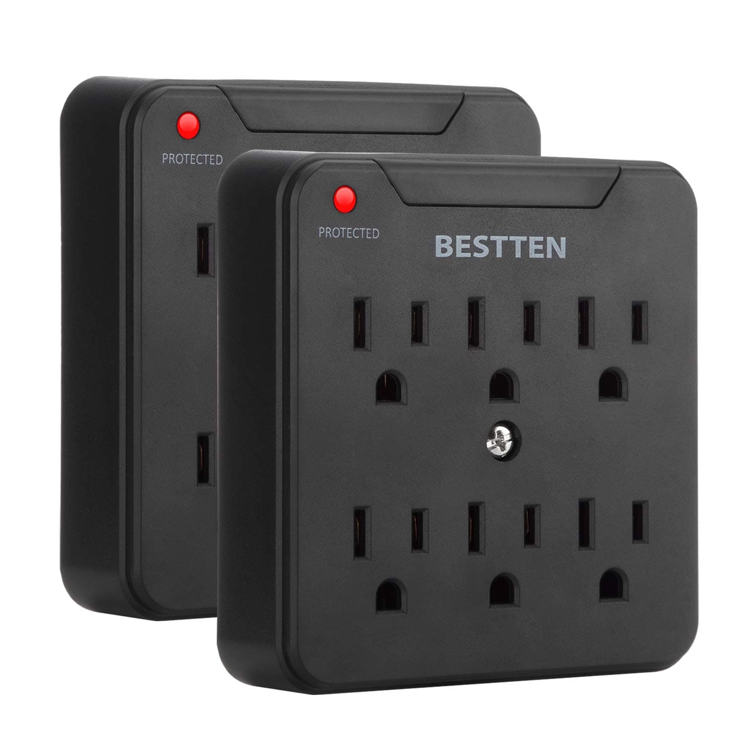 [2 Pack] BESTTEN 900-Joule Wall Outlet Surge Protector, 6-Outlet Extender with Mounting Screw for Duplex Receptacle, ETL Listed, Not for Split Receptacle Outlet
