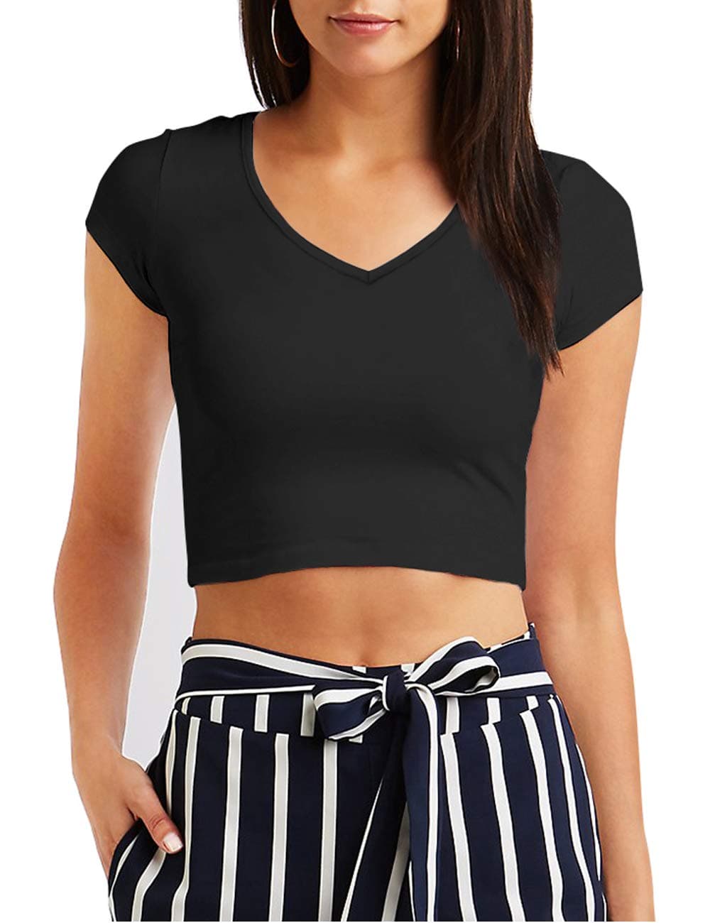 GUBUYIWomen's Basic Short Sleeve Crop Top Casual Solid Slim Fit Crop T-Shirt