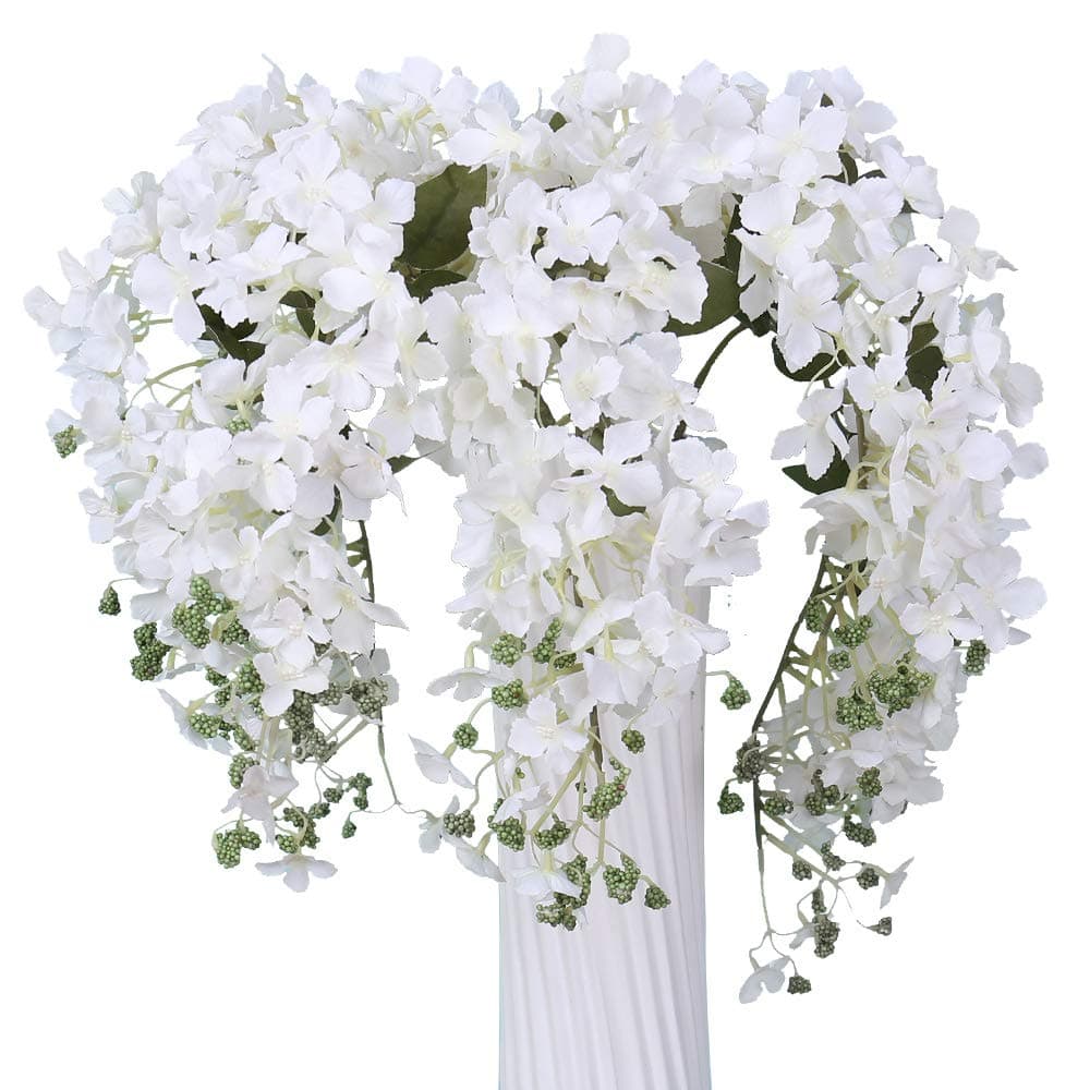 YILIYAJIA Artificial Hydrangea Flowers Long Stems Silk Hydrangea Vines 6 Pcs 41.7 in/Piece Fake Flowers Garlands for Wedding Arch Home Office Table Outside Decoration (White)