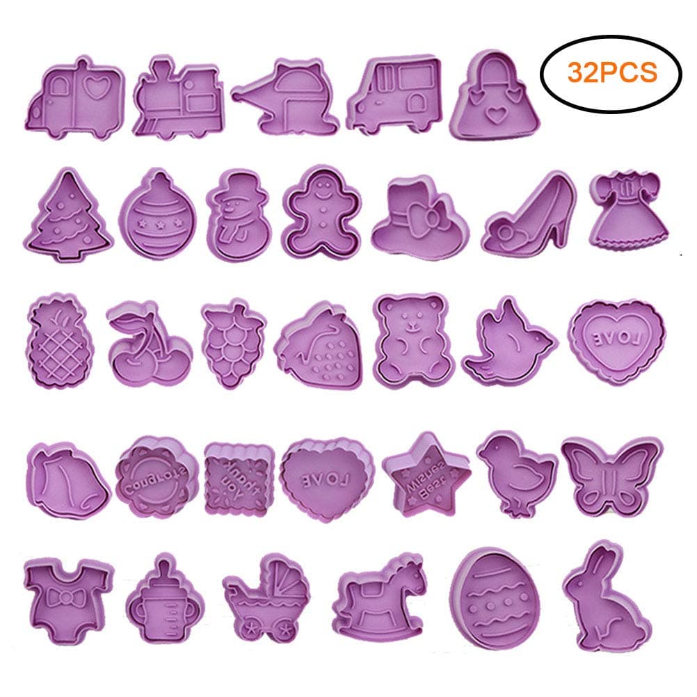 Cookie Mold,NOENNULL 32Pcs/Set 3D Cookie Biscuit Plunger 3D Cookie Cutter Fondant Baking Mold Cake Decorating Tools