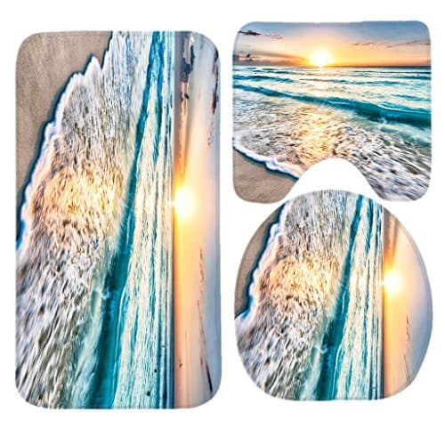 Sea Scape Sunset Beach Sand Bath Mat Set,3 Piece Bathroom Mats Set Non-Slip Bathroom Rugs/Contour Mat/Toilet Cover by TEYAYA