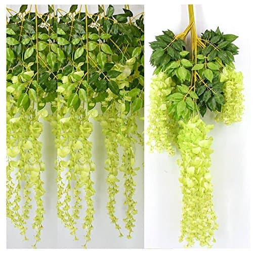 Heybee 12 Pieces 3.6ft (43.3 inch) Artificial Silk Wisteria Vine Rattan Hanging Flower for Fairy Romantic Wedding Decor (Green)