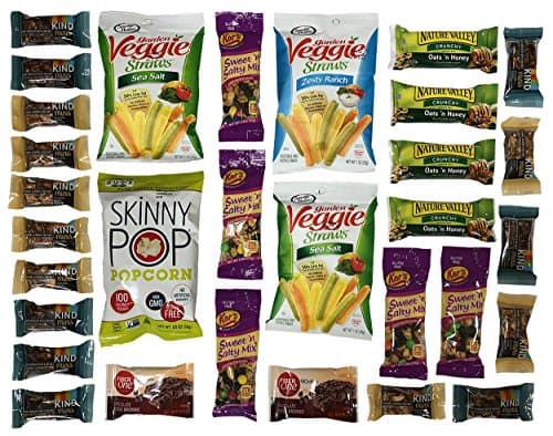 OxBox 31 Healthy Mixed Bars and Snacks Sampler - KIND bars, Nature Valley, Skinny Pop, Veggie Straws, Fiber One Brownies, Kars Sweet and Salty Nuts (OxBox 31)