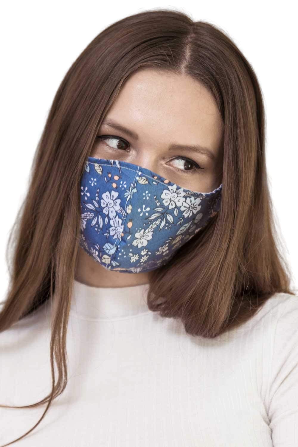 Washable Face Mask with Filter Pocket Cute Triple Layer 100% Cotton Floral Reusable Filter Beautiful Masks Ear Loops | Made in UK (White Floral)