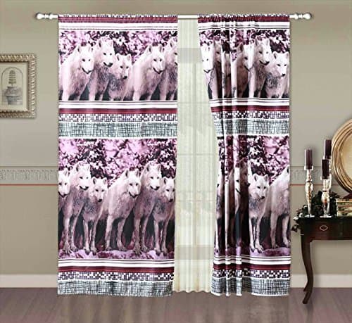 2 Piece Set 3D Mountain White Wolf Prints Curtain Drapes For Living Room or Bedroom (80"x84")