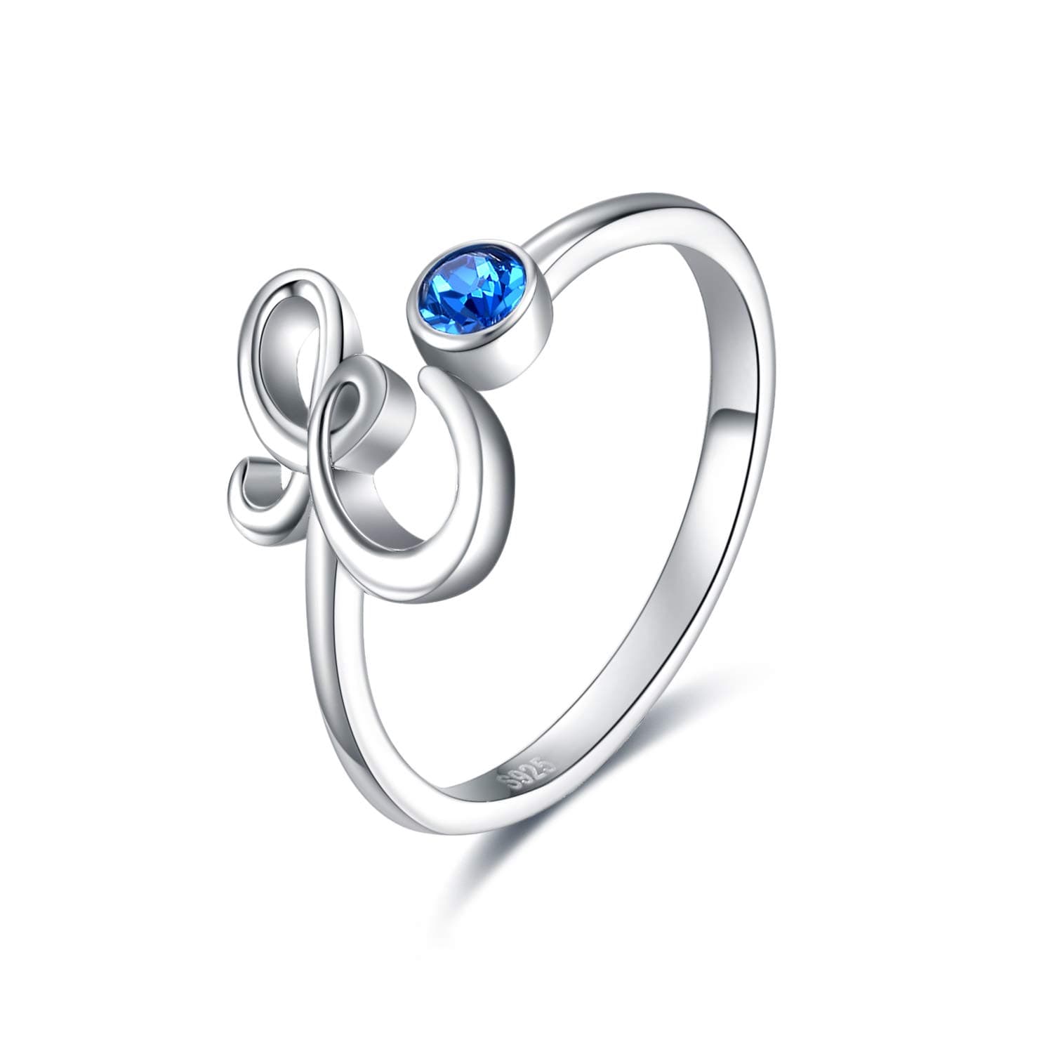 26 Letter Initial Rings Sterling Silver Adjustable Blue Crystal Alphabet Rings Jewelry Birthday Christmas Gifts for Women
