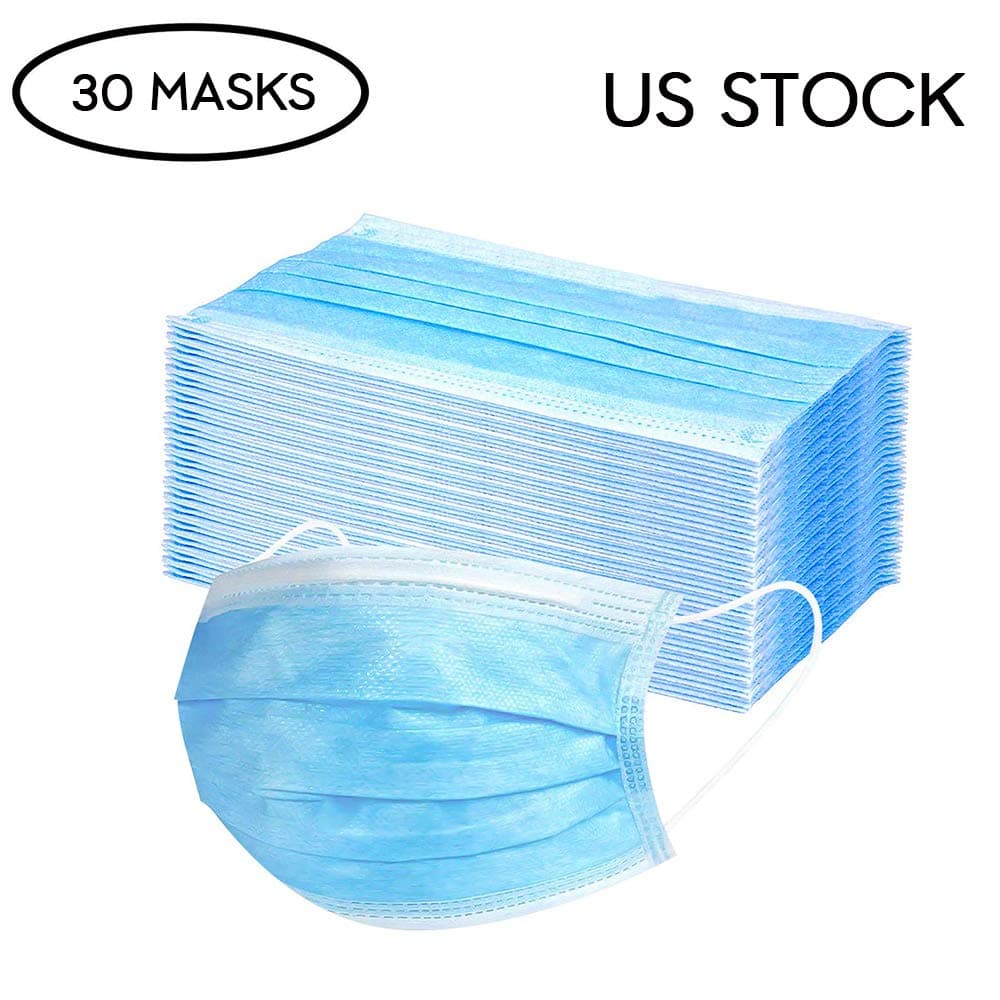 Disposable 3-Layer Masks, Anti Dust Breathable Disposable Earloop Mouth Face Mask, Comfortable Medical Sanitary Surgical Mask (30 CT)