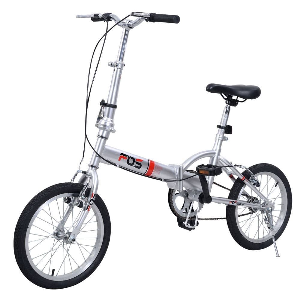 New 16" Folding Bike Single Speed Bicycle Fold Storage Silver School Sports