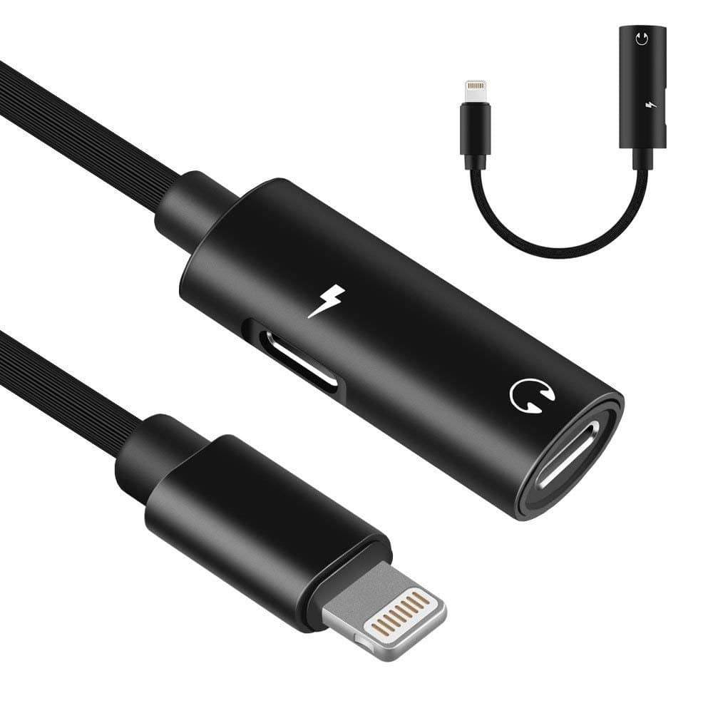 MaxTeck iPhone Jack Adapter, Dual Music&Charging Splitter for iPhone X/8/8 Plus/7/7 Plus iPhone 2 in 1 Converter for Headphone Audio & Charge. Compatible IOS 11 or Update NOT for iphone 6 6S 5 5S SE